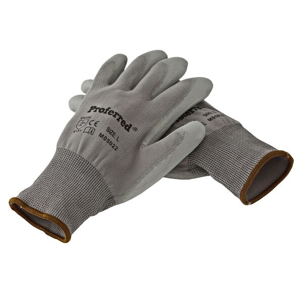 GRAY PU COATING / GRAY NYLON INDUSTRIAL GLOVES - X-LARGE