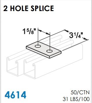 STR4614GN STRUT BRACKETS - 2 HOLE SPLICES SIDE X SIDE - 1-5/8" X 3-1/4", GREEN