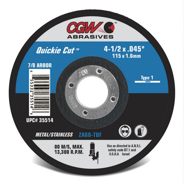 4-1/2 X .045 X 7/8 T1 ZA36-T-BF QUICKIE TYPE 1 QUICKIE CUT CUTOFF WHEELS - .045 AND ZA36T