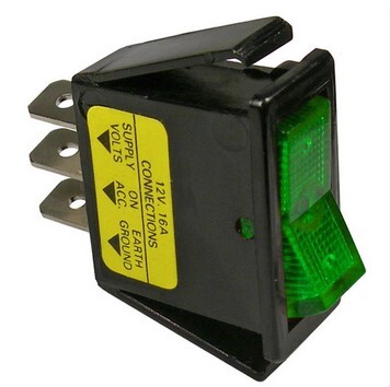 ON-OFF ROCKER ILLUMINATED GREEN SWITCH SPST PLASTIC BODY 1/4