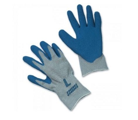 BLUE LATEX / GRAY POLYESTER INDUSTRIAL GLOVES - X-LG, LT BLUE