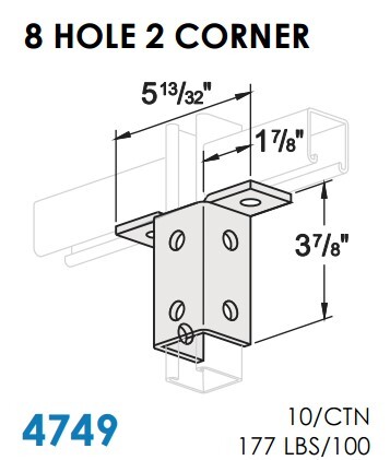 STR4749 STRUT BRACKETS - DOUBLE CORNER WING FITTINGS 8 HOLE, ZINC