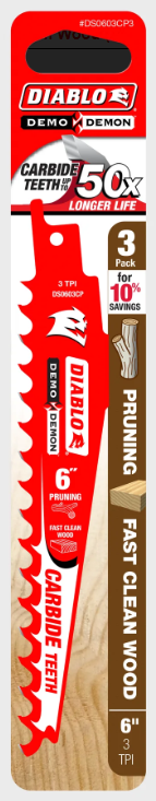 DIABLO RECIP 6 X 3T CARBIDE TIP WOOD/DEMO 3/PACK