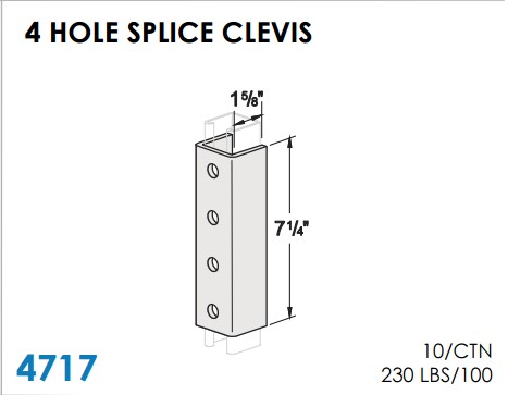 STRUT BRACKETS - SPLICE CLEVIS 4 HOLE - 1-5/8" X 7-1/4", ZINC