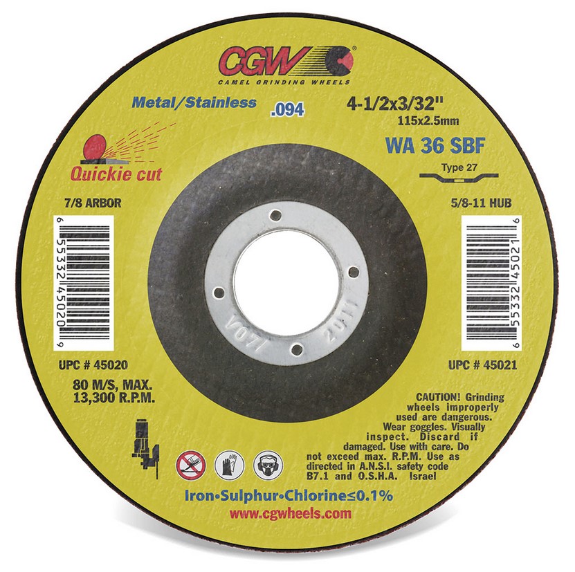 4-1/2 X 3/32 X 5/8-11 WA36-S-BF T27 CUTOFF WHEEL (.094)