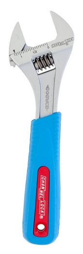 8" ADJ WRENCH WIDE, CHROME, CODE BLUE