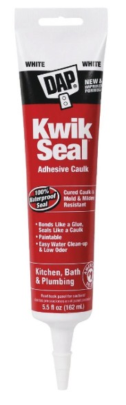 DAP KWIK SEAL KITCHE &amp; BATH ADHESIVE CAULK, 5.5 OZ SQUEEZE, WHITE