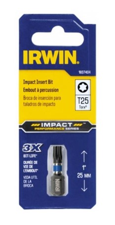 TORX T25 X 1" OVERALL LENGTH  IMPACT DRIVER BIT, 1/CARD