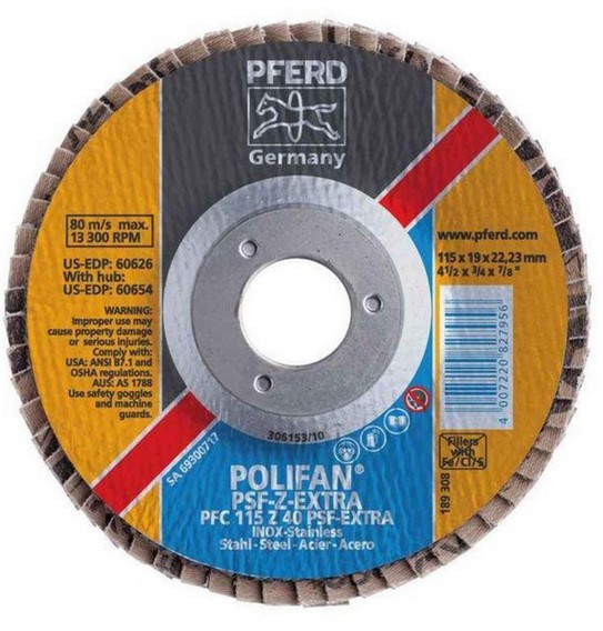 4-1/2" X 7/8" A.H. POLIFAN FLAP DISC - Z PSF EXTRA STEELOX, ZIRCONIA, 40 GRIT, CONICAL
