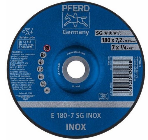 7" X 1/4 GRINDING WHEEL, 7/8" A.H. - SG INOX - TYPE 27