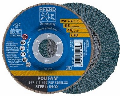 7" X 7/8" A.H. POLIFAN FLAP DISC - A SG STEELOX, ALUMINUM OXIDE, 60 GRIT, FLAT