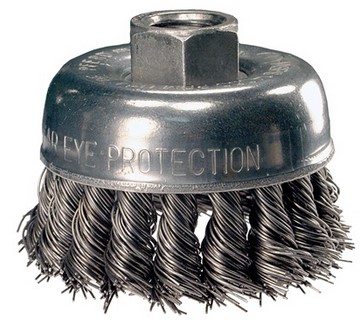 2-3/4" KNOT WIRE CUP BRUSH - .020 CS WIRE, 5/8-11 THREAD (EXT.)