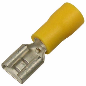12-10 AWG FLARED VINYL INSL TIN-PLATED BRASS BUTTED SEAM .250" FEMALE 50/PK