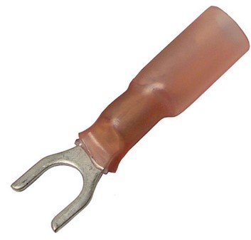 22-16 AWG CRIMP &amp; HEAT SHRINK BRAZED #10 SPADE W/ADHESIVE LINED SLEEVE 5/PK