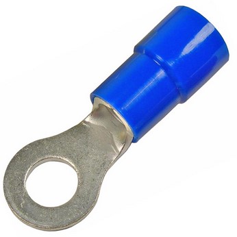 6 AWG BLUE INSULATED TIN PLATED COPPER BRAZED 1/4" RING SOLDER OR CRIMP 15 PCS