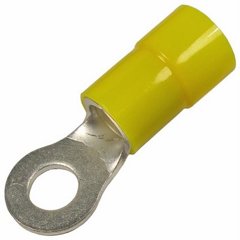 4 AWG YELLOW INSULATED TIN PLATED COPPER BRAZED 1/4" RING 10 PCS