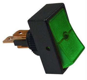 JUMBO ON-OFF ROCKER ILLUMINATED GREEN 1/2" MOUNT HOLE 1/4" TABS 12V 16A  1 PC