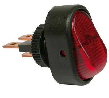 ON-OFF OBLONG ROCKER ILLUMINATED RED SWITCH 1/2" MT HOLE 1/4" TAB 12V 25A 1 PC
