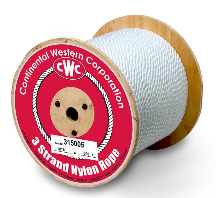 1/4 3-STRAND TWISTED NYLON ROPE WHITE