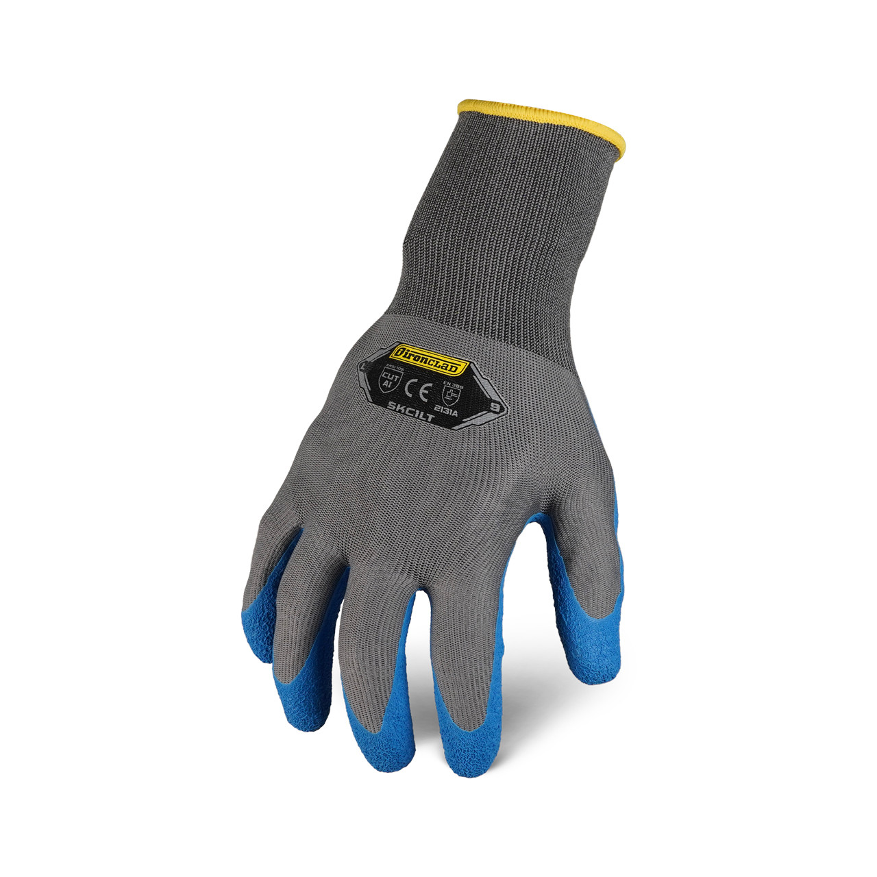 BLUE LATEX / GRAY POLYESTER INDUSTRIAL GLOVES - X-LG, LT BLUE