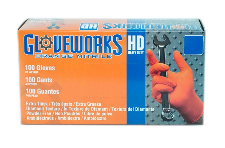 ORANGE HD POWDER FREE NITRILE GLOVE 8.5 MIL LARGE 100BX / 10BX CASE