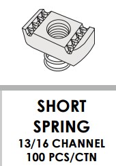 STRUT NUTS - SHORT SPRING - 1/4" - 20 X 1/4" THK, ZINC