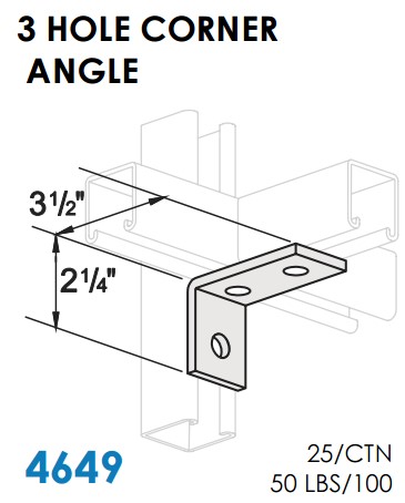 STRUT CORNER ANGLE 3 HOLE, 90D, 2-1/4 X 3-1/2, ELECTRO GALV