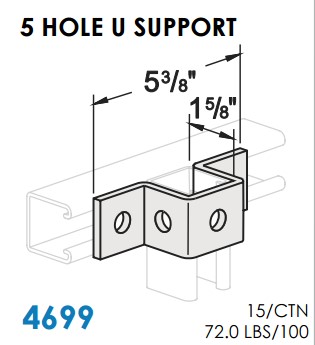 1-7/8" X 5-3/8" 5 HOLE U SUPPORT FITTING FOR 1-5/8 STRUT - EG