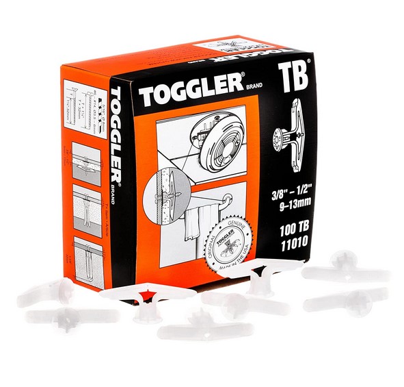 100 TB ANCHORS FOR 3/8" - 1/2", WALLS &amp; 3 KEYS IN BOX - BOX OF 100