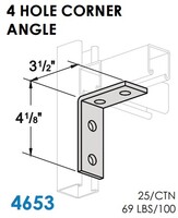 STRUT BRACKETS - CORNER ANGLES 4 HOLE, 90D, 3-1/2