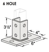 6 HOLE POST BASE FOR STRUT CHANNEL. 2 HOLE BASE PLATE